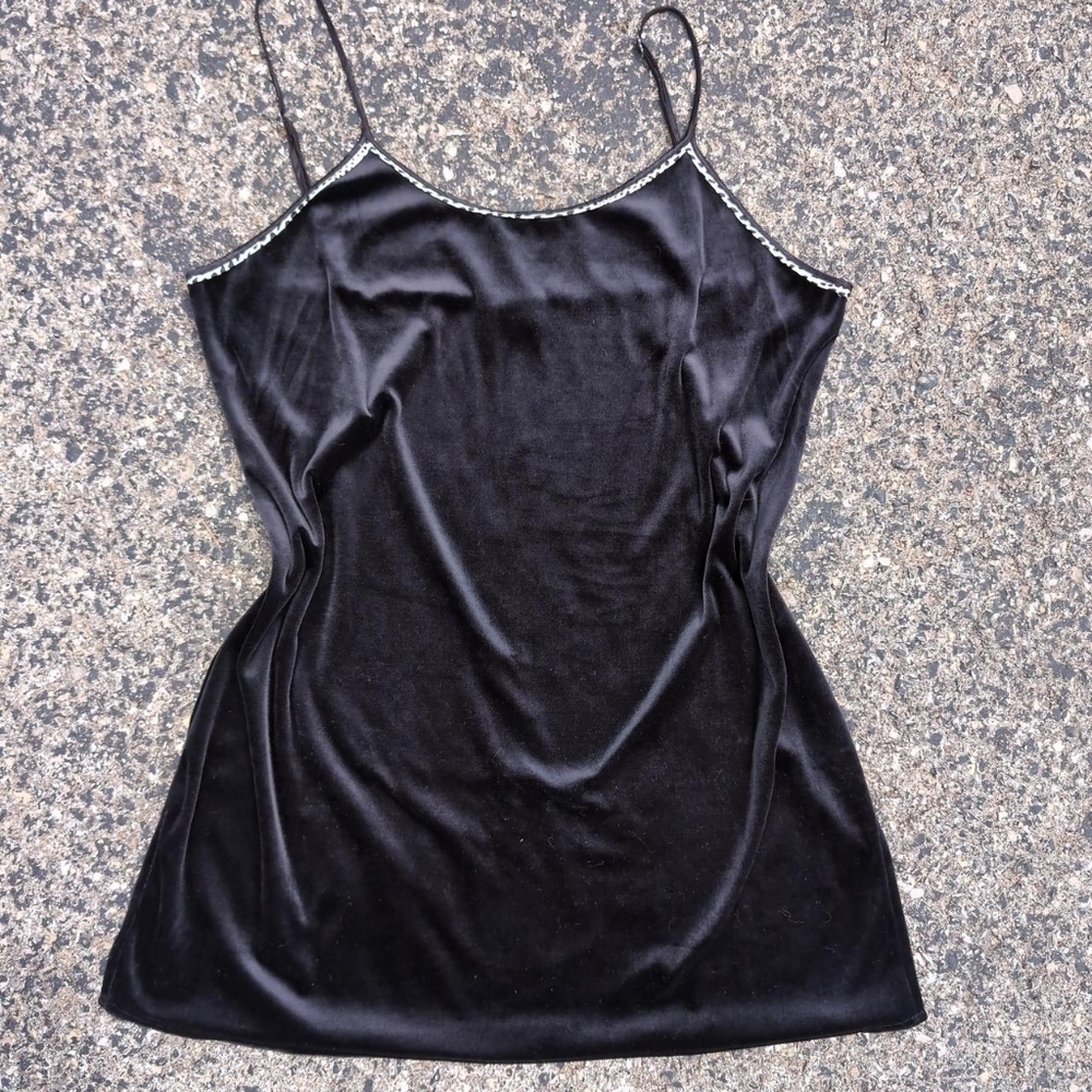 Cinema Etoile Black Silky Velvet Mini Slip Dress Camisole Nightgown Large